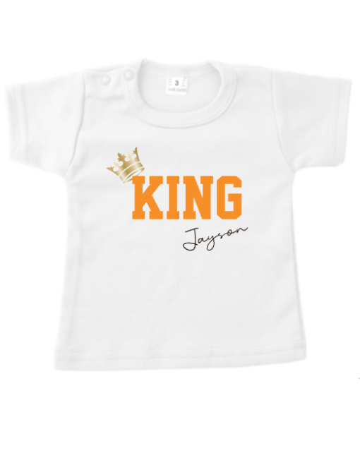 Koningsdag Wit T-Shirt | King of Queen met naam - Afbeelding 2